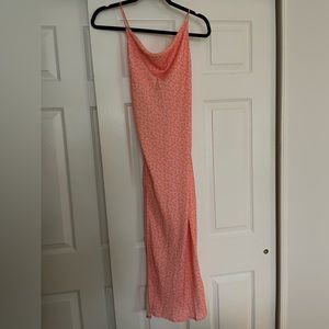 Pink/Orange Floral Satin Midi Dress